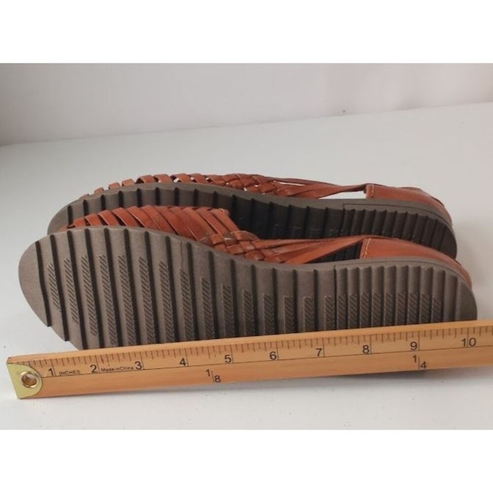 Macarena Collection Women’s Brown Leather Huarache Flats Woven Slip On  Size 8 - Picture 13 of 13